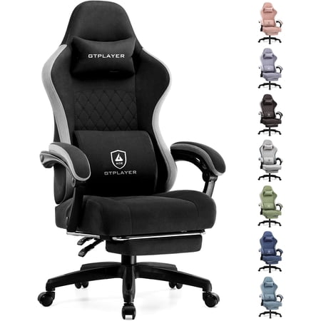 GTPLAYER Ergonomic High Back Pocket Spring Cushion Gaming Chair with Footrest & Linkage Armrests, Black