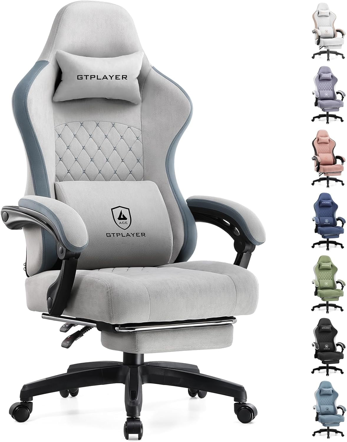 GTPLAYER Gamingstoel 135° Verstelbaar, Ergonomisch, Met Uitschuifbare Voetsteun Groen Stof