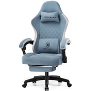 GTPLAYER Ergonomic High Back Pocket Spring Cushion Gaming Chair with Footrest & Linkage Armrests, Light Blue