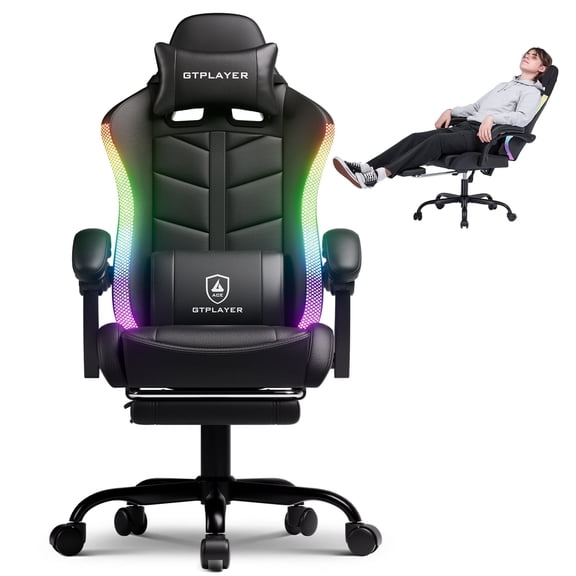 GTPLAYER RGB Gaming Chair with Footrest, LED Lights Computer Gaming Chair for Adults