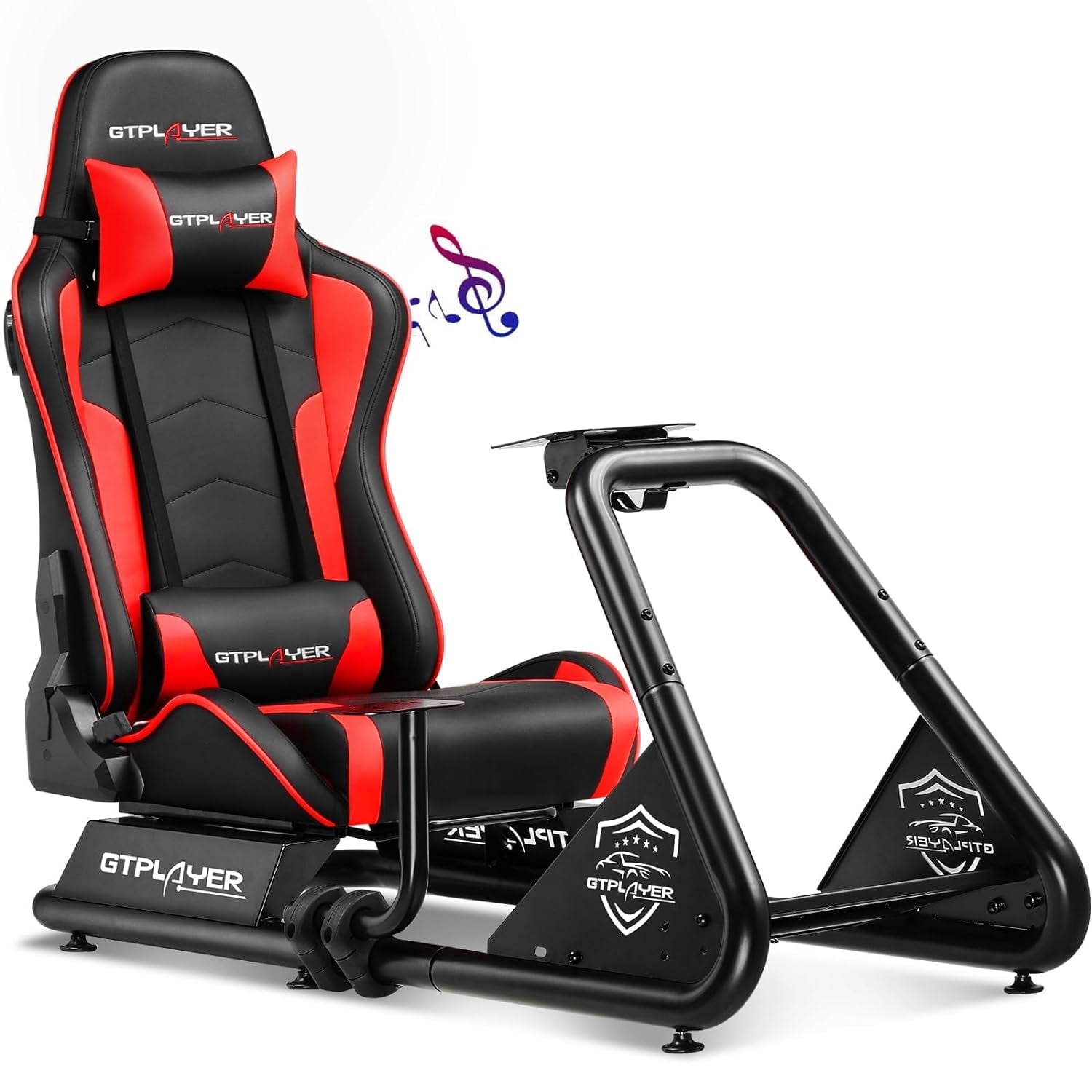 GTPLAYER Racing Simulator Cockpit Alloy Steel Adult Gaming Chair with Bluetooth Speakers, Red/Black