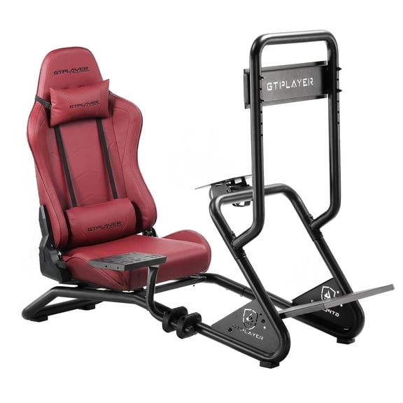 GTPLAYER Racing Simulator Cockpit with Monitor Stand, Racing Style Reclining Seat with Bluetooth Speakers, Red