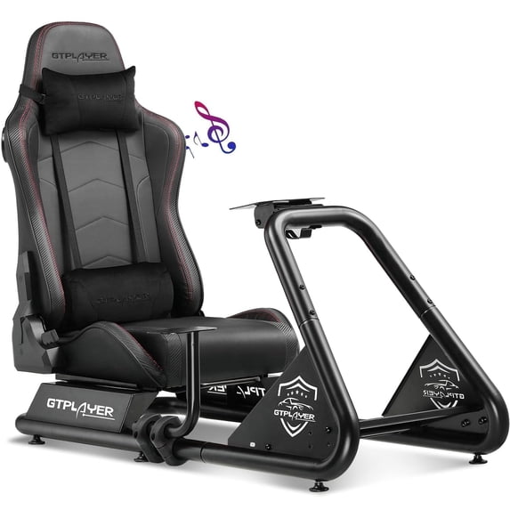 GTPLAYER Racing Simulator Cockpit with Seat and Bluetooth Speakers, Racing Style Reclining Seat and Ultra-Sturdy Alloy Steel Frame ,Black