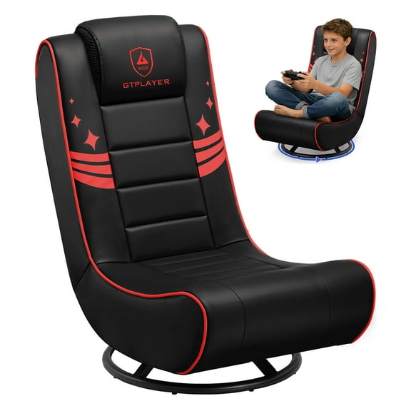 GTPLAYER Swivel Floor Gaming Chairs with Foldable Backrest for Teens, Red