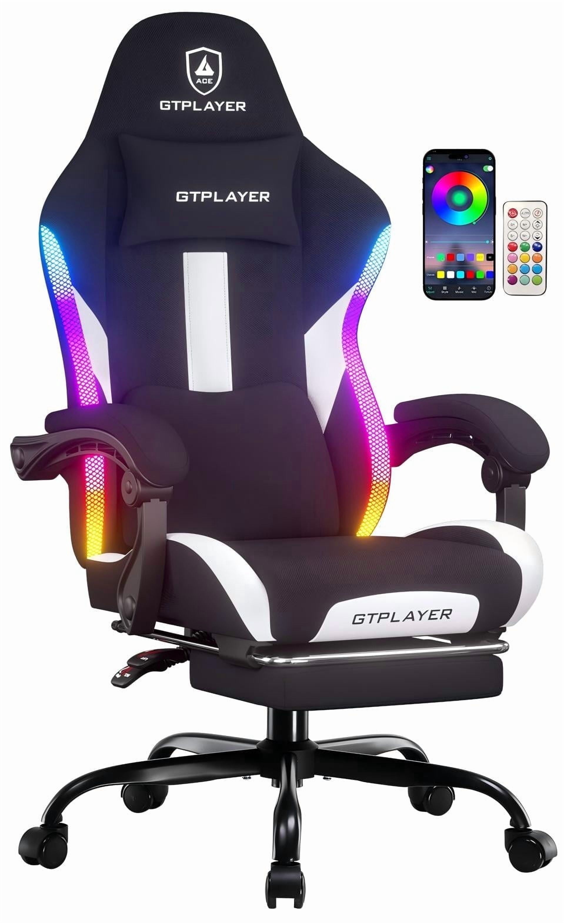 GTPLAYER RGB Gaming chair with footrest and Lumbar Support , Ergonomic LED Light Office Chair for Adults