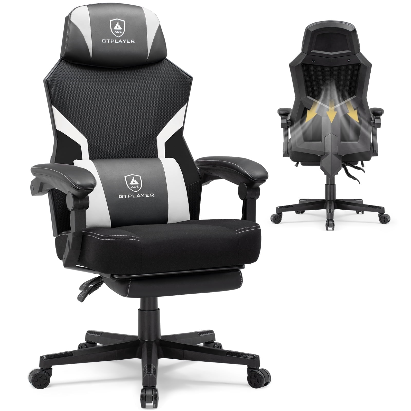 GTPLAYER Ergonomic Mesh Back Reclining Gaming Office Chair with Footrest, White