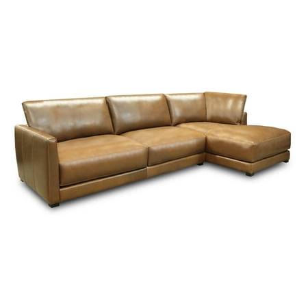 GTR Leather Raffa 100% Top Grain Contemporary Sectional, Right Arm Chaise