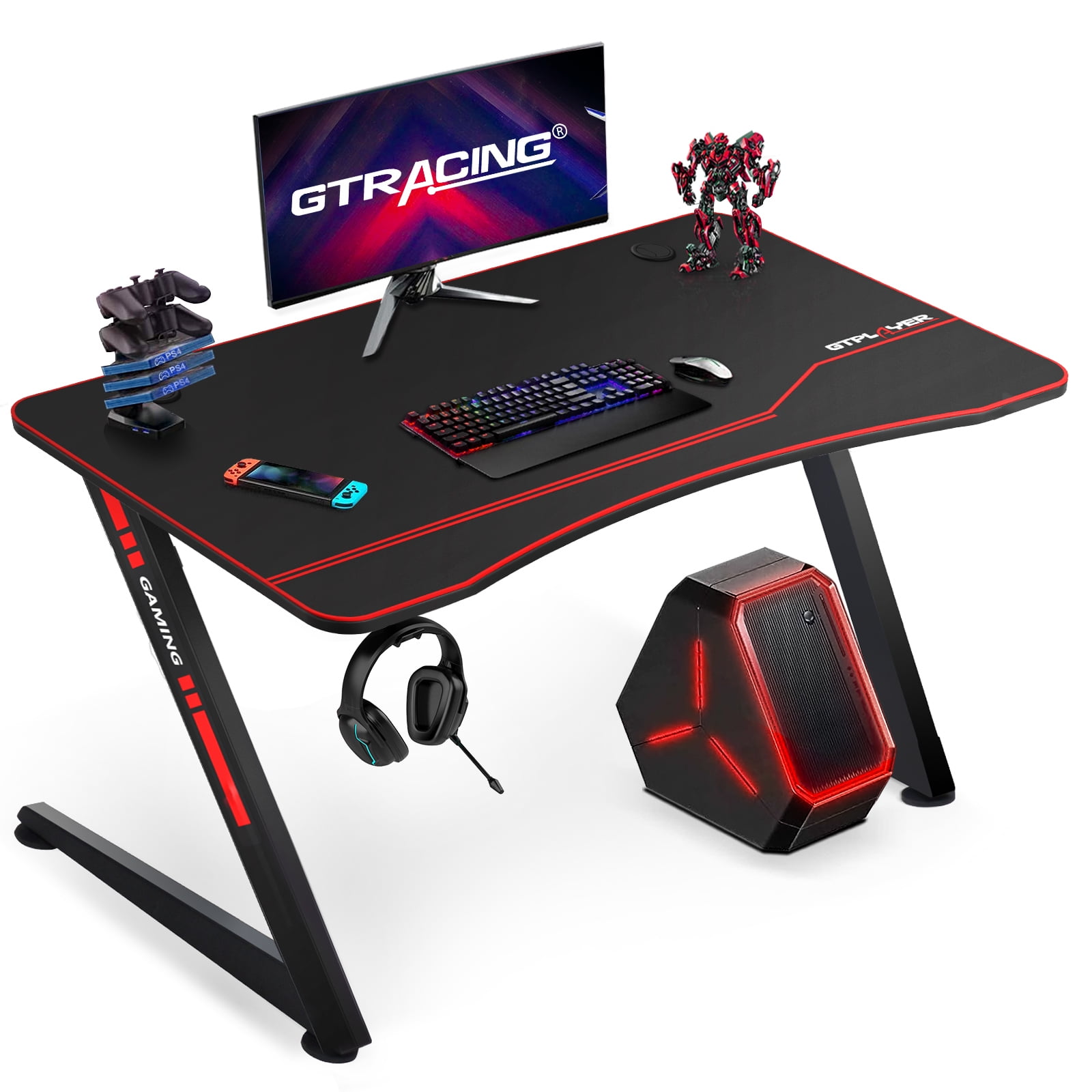 GTRACING Collection Large RGB Cable Management and Ergonomic Desing Z Shaped Gaming Desk Black