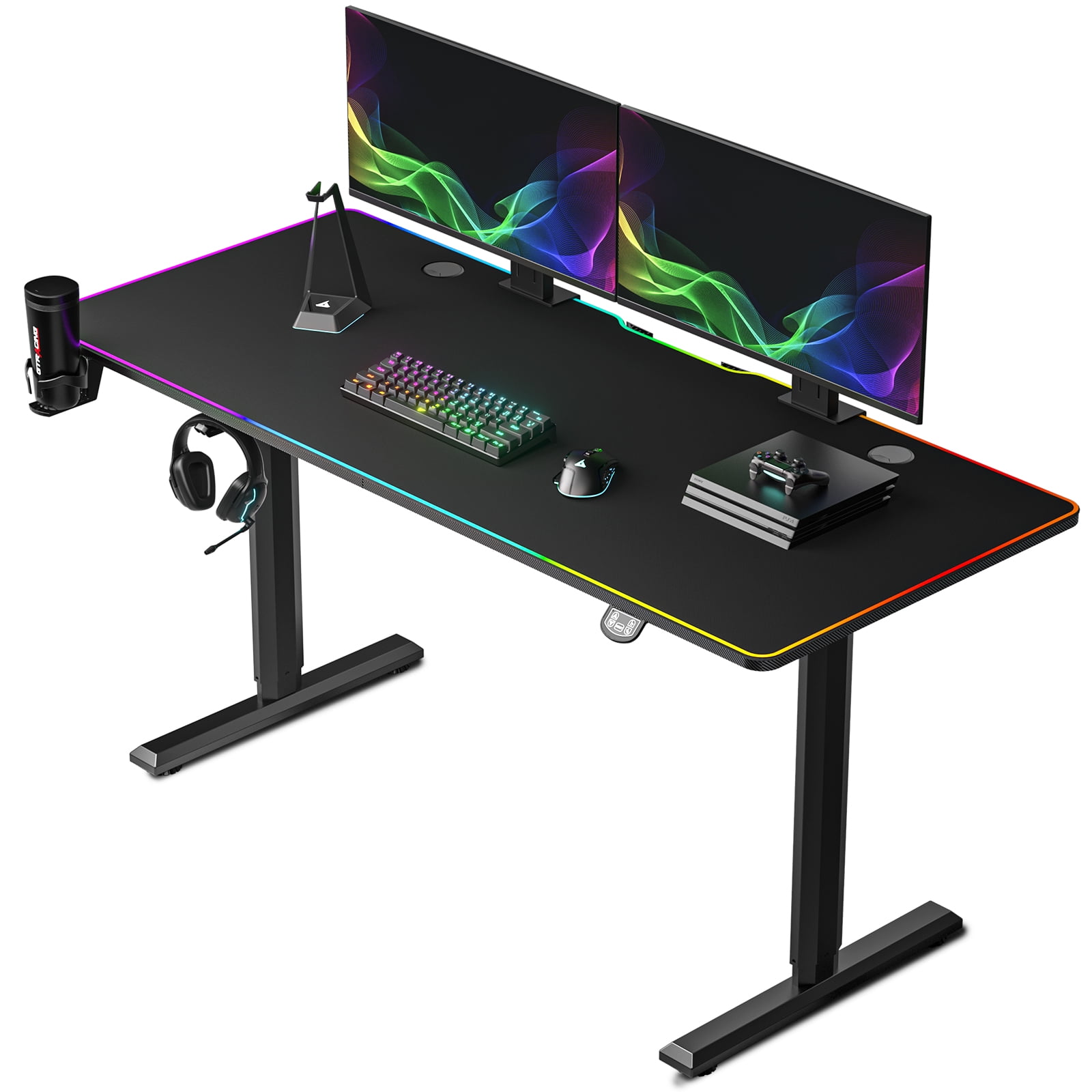  GTRACING 55 Inch Gaming Desk with LED Lights, Computer Gamer  Desk with Monitor Stand, Ergonomic Carbon Fiber Surface Gaming Table with  Power Outlet and Mouse Pad for Home Office, RGB 