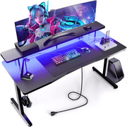 GTRACING 55" Large RGB Gaming Desk with Monitor Stand, Smart Led Light & Mouse Pad, Black