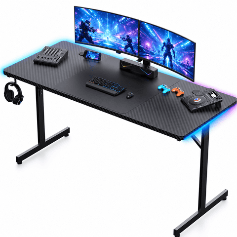 GTPLAYER 55" Large RGB Sturdy Gaming Desk with Mouse Pad T-Shaped Office Chair Computer Desk Spacious Work Surface Table, Black