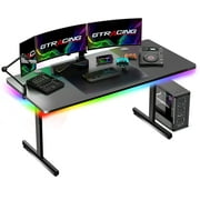 GTRACING 55 Large T-Shaped RGB Gaming Desk with Mouse Pad, Black