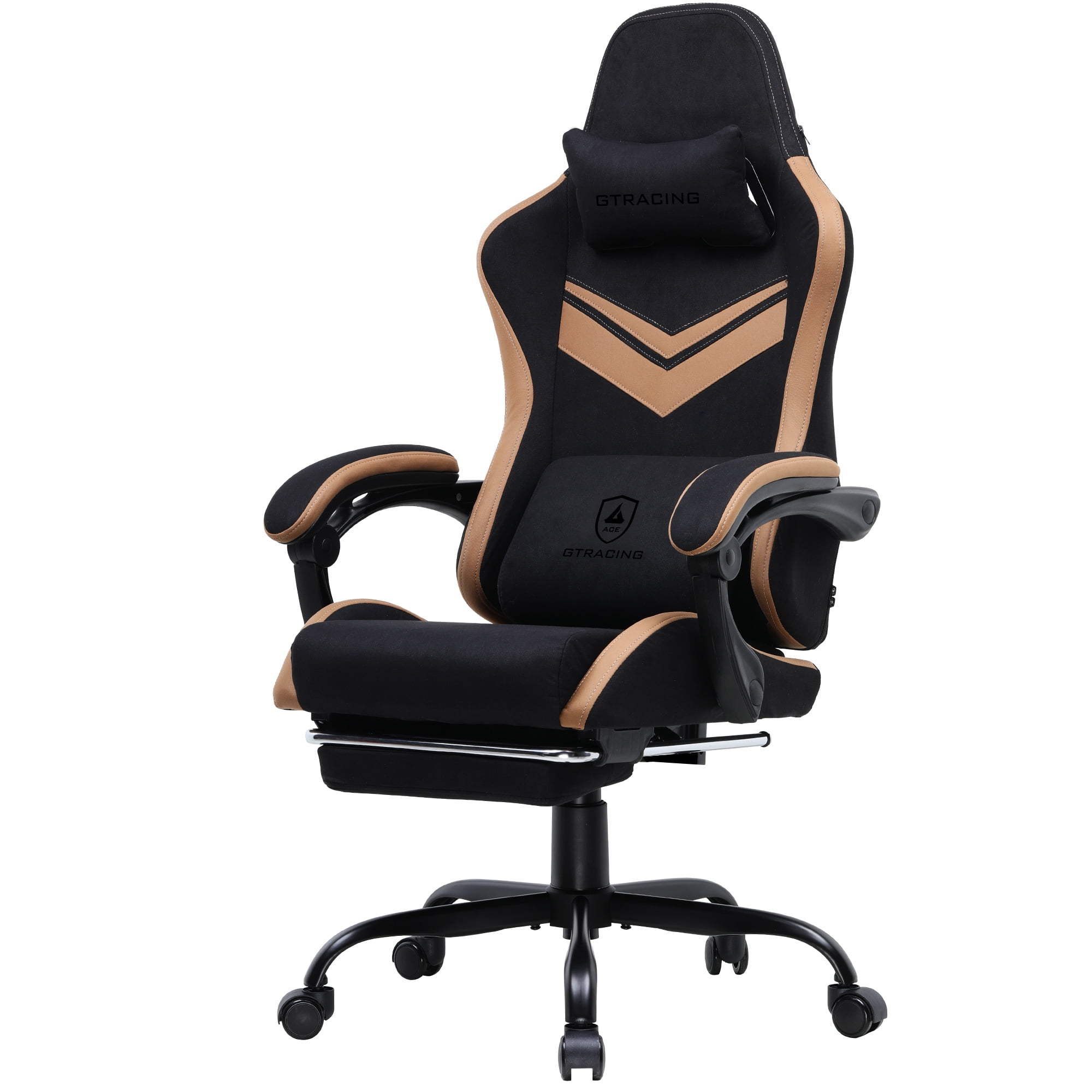 GTRACING Ergonimic Fabric Reclining Gaming Chair with Footrest and Linkage Armrests Black Brown Walmart
