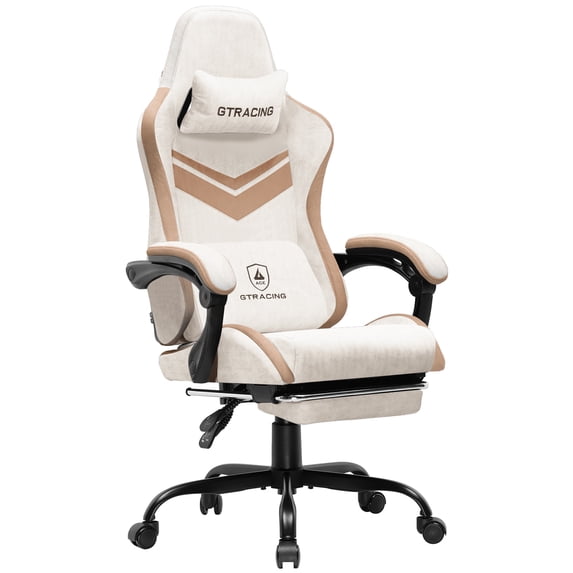 GTRACING Ergonimic Fabric Reclining Gaming Chair with Footrest and Linkage Armrests, Tan