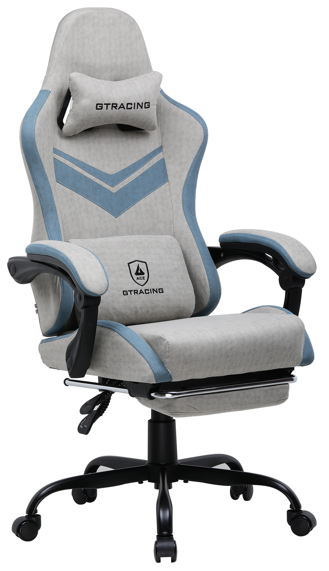 GTRACING GTW-300 Ergonomic Adjustable Height Reclining Fabric Gaming Chair , Gray/Blue