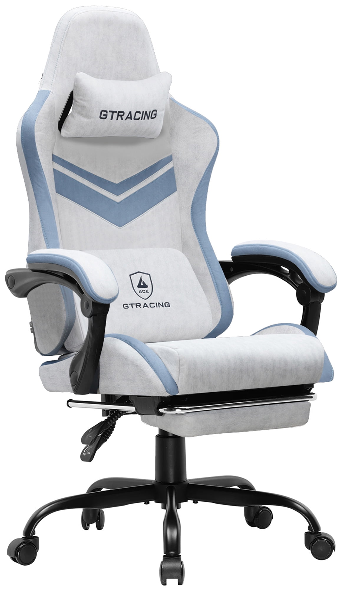 GTRACING Gaming Chair Ergonomic Fabric Reclining Chair with Footrest Adjustable Height Gray Blue Walmart