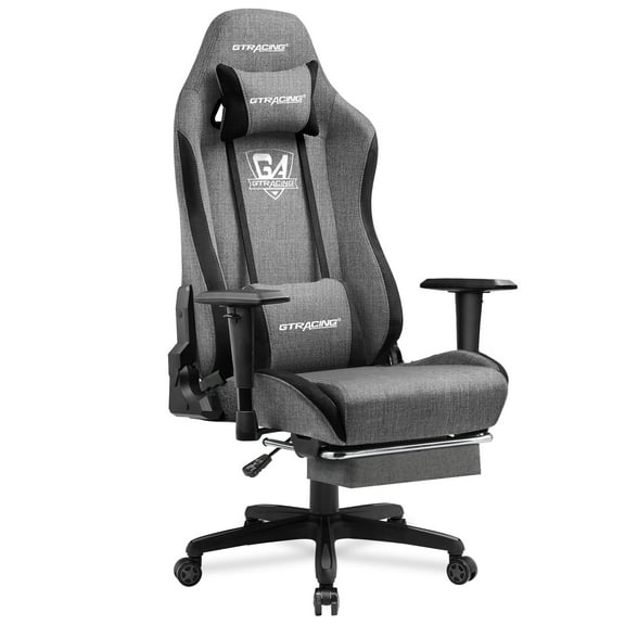 GTRACING Fabric Adjustable Height Reclining Gaming Office Chair with Footrest, Gray