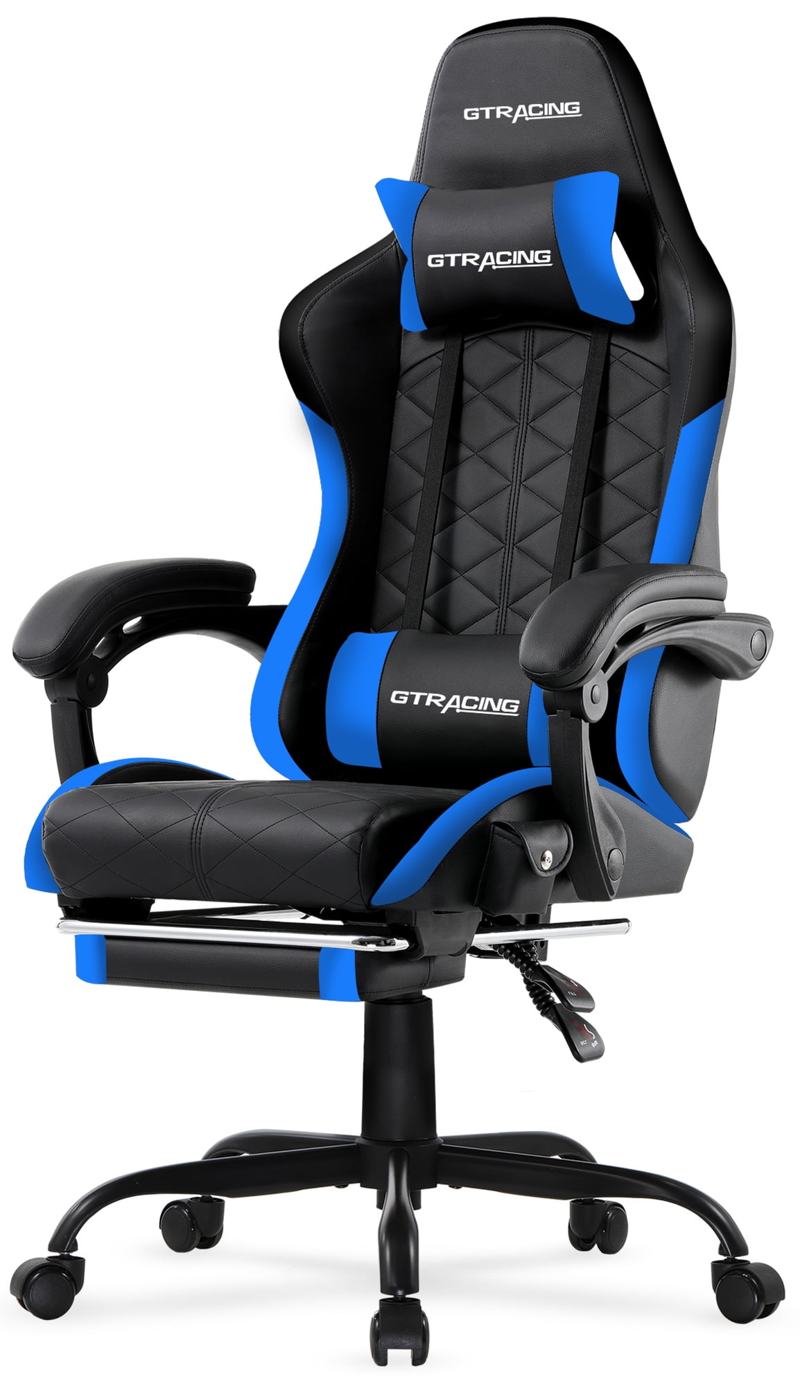 GTRACING GTW-100 Reclining Gaming Chair with Bluetooth, Adjustable Pillows and Footrest, Blue