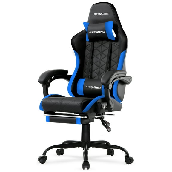 GTRACING GTW-100 Reclining Gaming Chair with Bluetooth, Adjustable Pillows and Footrest, Blue