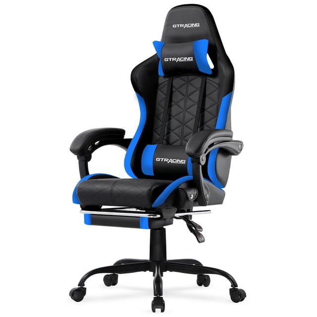GTRACING GTW-100 Reclining Gaming Chair with Bluetooth, Adjustable Pillows and Footrest, Blue