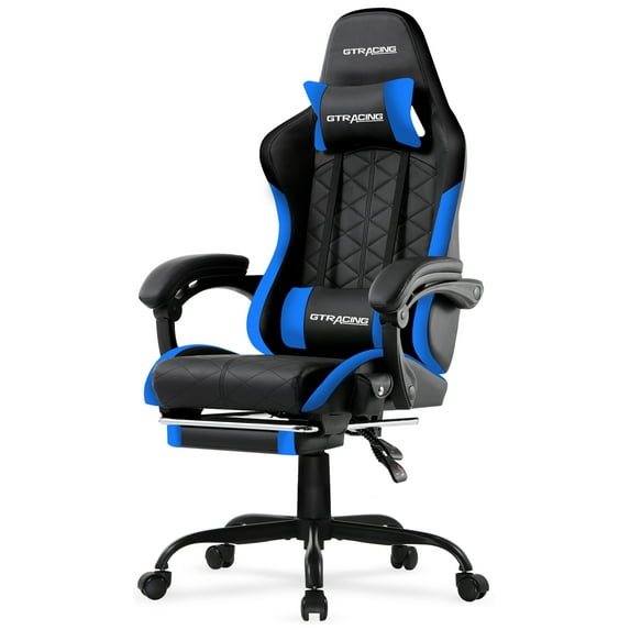 GTRACING GTW-100 Reclining Gaming Chair with Bluetooth, Adjustable Pillows and Footrest, Blue