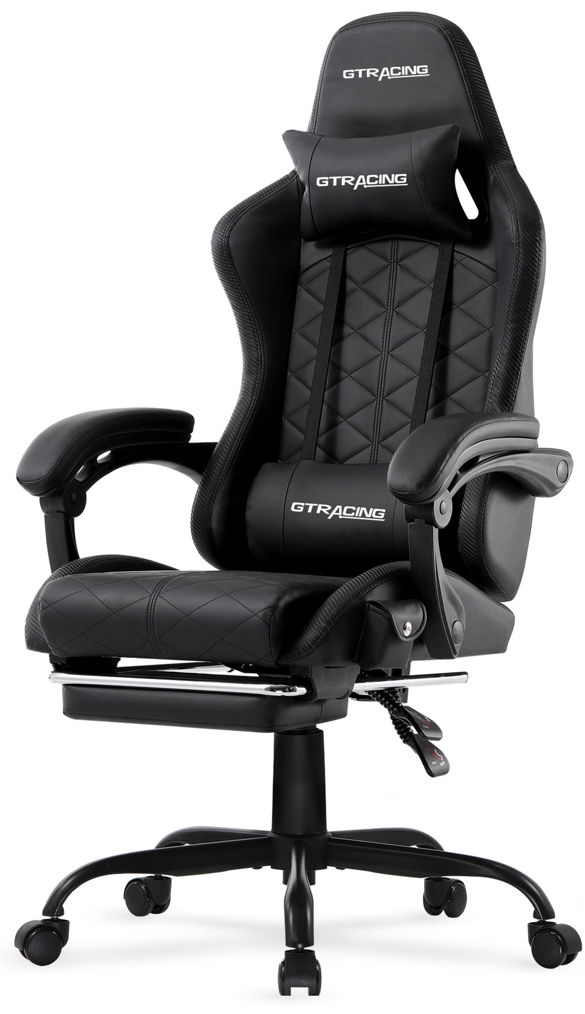 GTRACING Gtw 100 Reclining Gaming Chair with Bluetooth Adjustable Pillows and Footrest Black