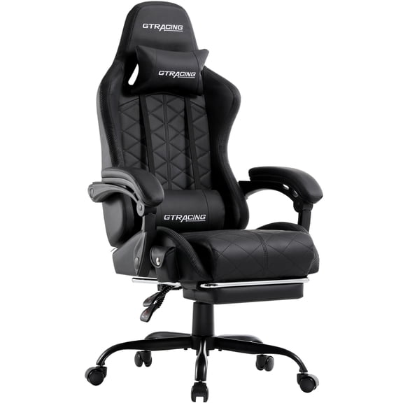 GTRACING GTW-100 Reclining Office Gaming Chair with Bluetooth Speakers and Footrest, Black