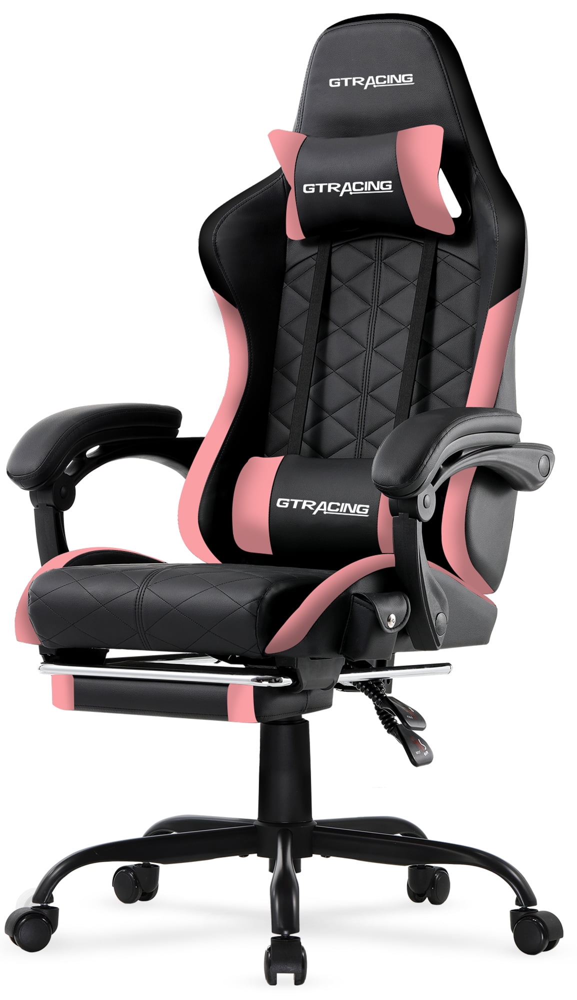 GTRACING GTW 100 Reclining Gaming Chair with Bluetooth Adjustable Pillows and Footrest Pink Walmart