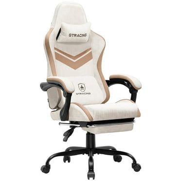 GTRACING GTW-300 Ergonomic Adjustable Height Reclining Fabric Gaming Chair , Cream/Brown