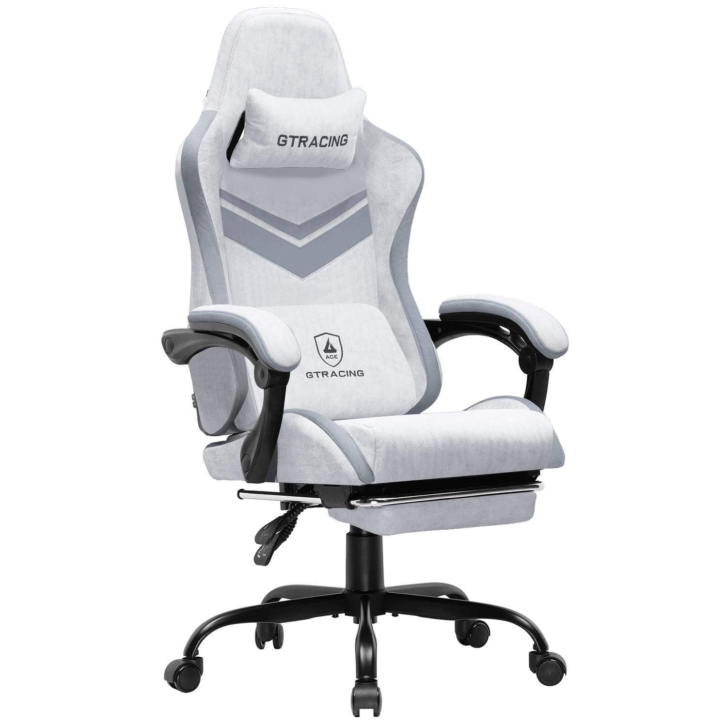 GTRACING GTW-300 Ergonomic Adjustable Height Reclining Fabric Gaming Chair , White/Gray