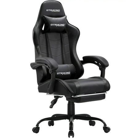 GTRACING Ergonomic GTWD-200 Gaming Chair with Adjustable Pillows and Footrest, Black