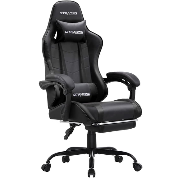GTRACING ERGONOMIC GTWD-200 GAMING AND OFFICE CHAIR with Adjustable Pillows and Footrest, Black