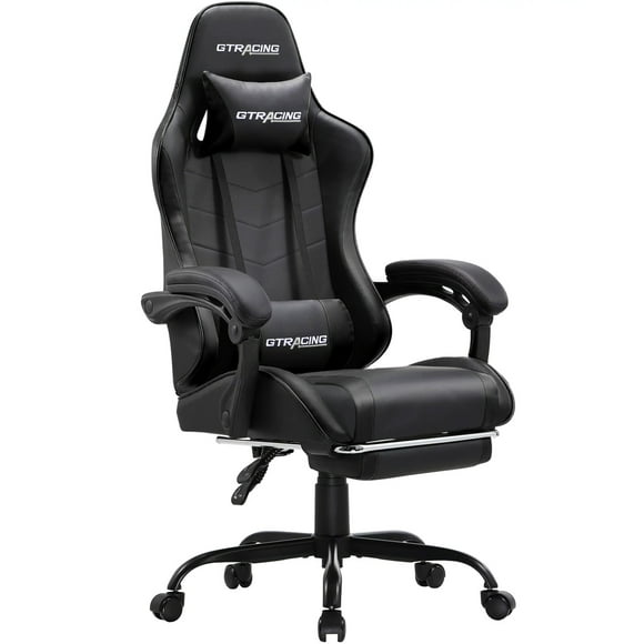GTRACING Ergonomic GTWD-200 Gaming Chair with Adjustable Pillows and Footrest, Black