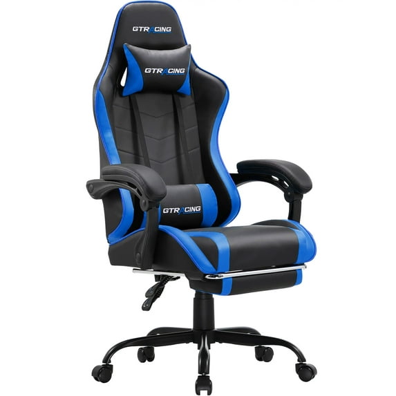 GTRACING Ergonomic GTWD-200 Gaming Chair with Adjustable Pillows and Footrest, Blue