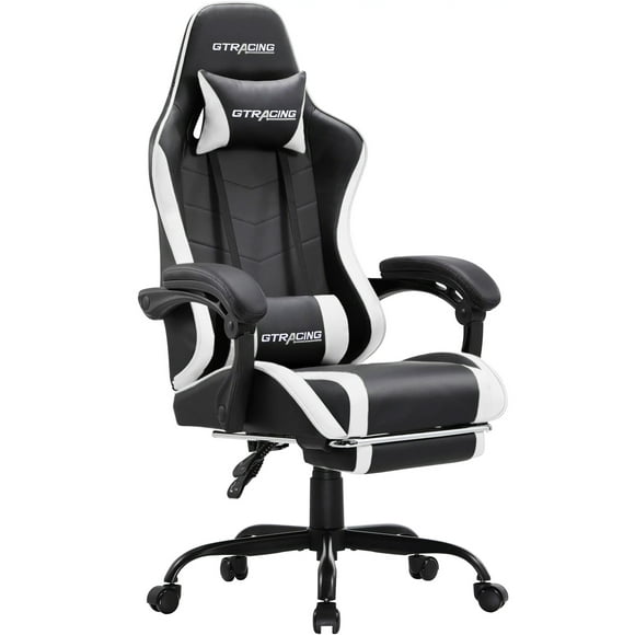 GTRACING Ergonomic GTWD-200 Gaming Chair with Adjustable Pillows and Footrest, White