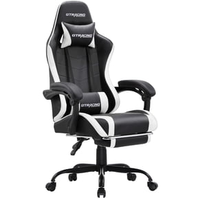 GTRACING Ergonomic GTWD-200 Gaming and Office Chair with Adjustable Pillows and Footrest, White