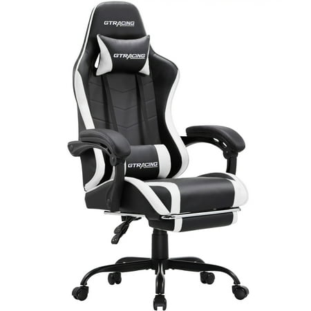 GTRACING Ergonomic GTWD-200 Gaming and Office Chair with Adjustable Pillows and Footrest, White
