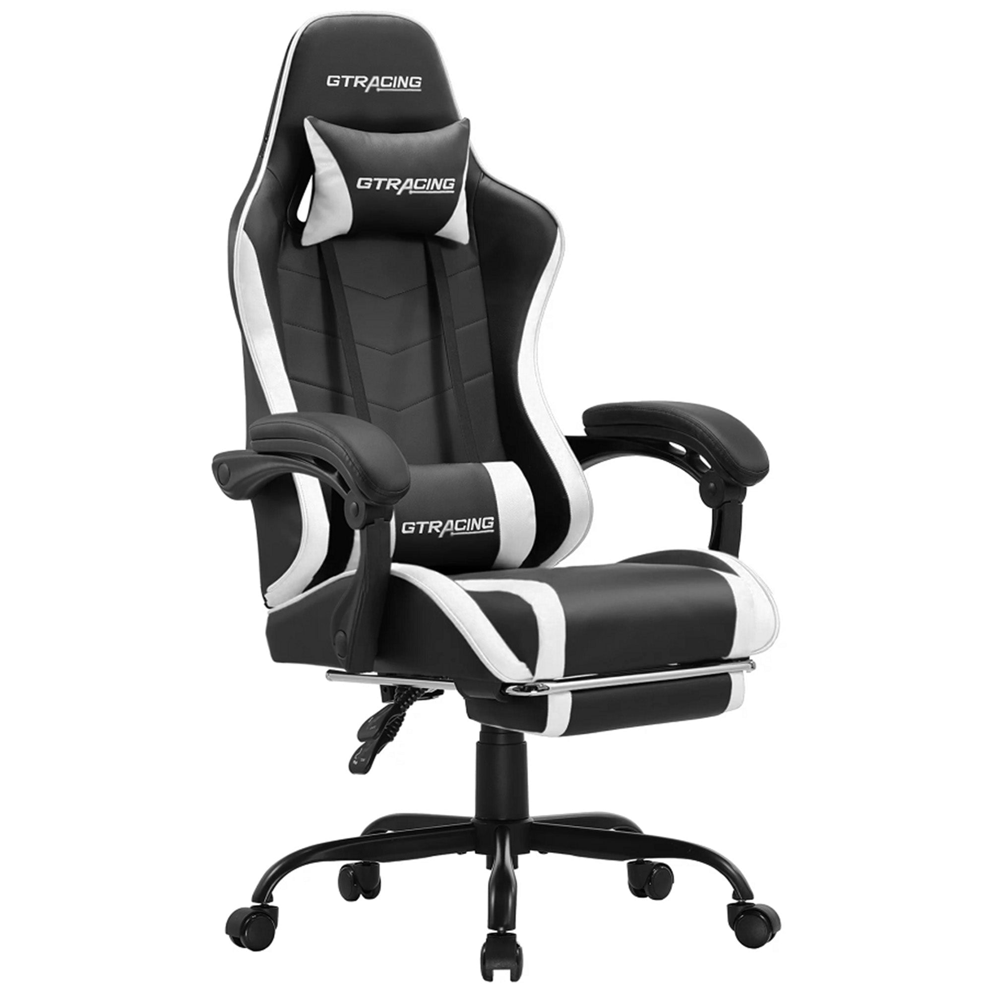 GTRACING GTWD200 Gaming Chair with Footrest, Adjustable Height, and Reclining, White