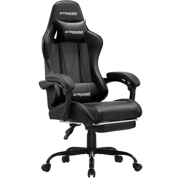 GTRACING GTWD-200 Gaming Chair with Footrest, Height Adjustable Office Swivel Recliner, Black