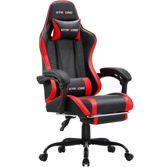 GTRACING GTWD-200 Gaming Chair with Footrest, Height Adjustable Office Swivel Recliner, Red