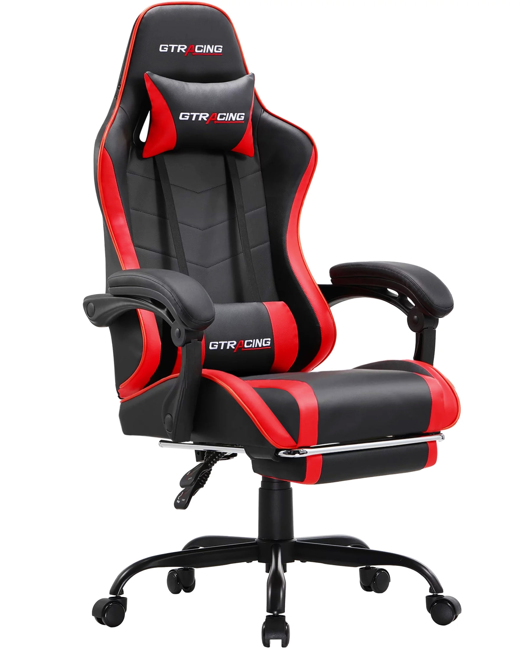 GTRACING GTWD 200 Red Gaming Chair Adjustable Height Swivel Reclining with Ergonomic Footrest Walmart