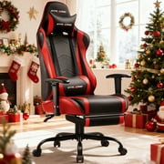 GTRACING Gaming Chair, Ergonomic Office Desk Chair with Lumbar Support, PU Leather, Footrest & Adjustable Headrest, Red