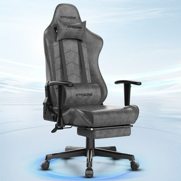 GTRACING High Back Racing Style Gaming Office Chair with Footrest and Adjustable Reclining Backrest, Gray