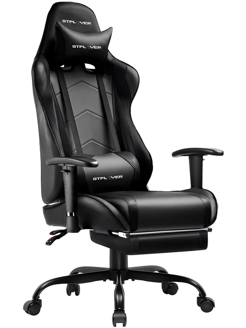 【人気商品】GTRACING ゲーミングェア PUレザー　GTBEE-BLACK GTPLAYER Gaming Chair Fabric with Footrest and Adjustable Headrest