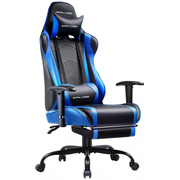 GTPLAYER Gaming Chair Office Chair PU Leather with Footrest&Adjustable Headrest,Blue