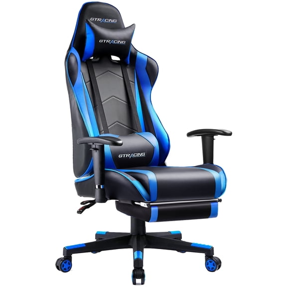 GTRACING Gaming Chair Office Chair PU Leather with Footrest&Adjustable Headrest,Blue