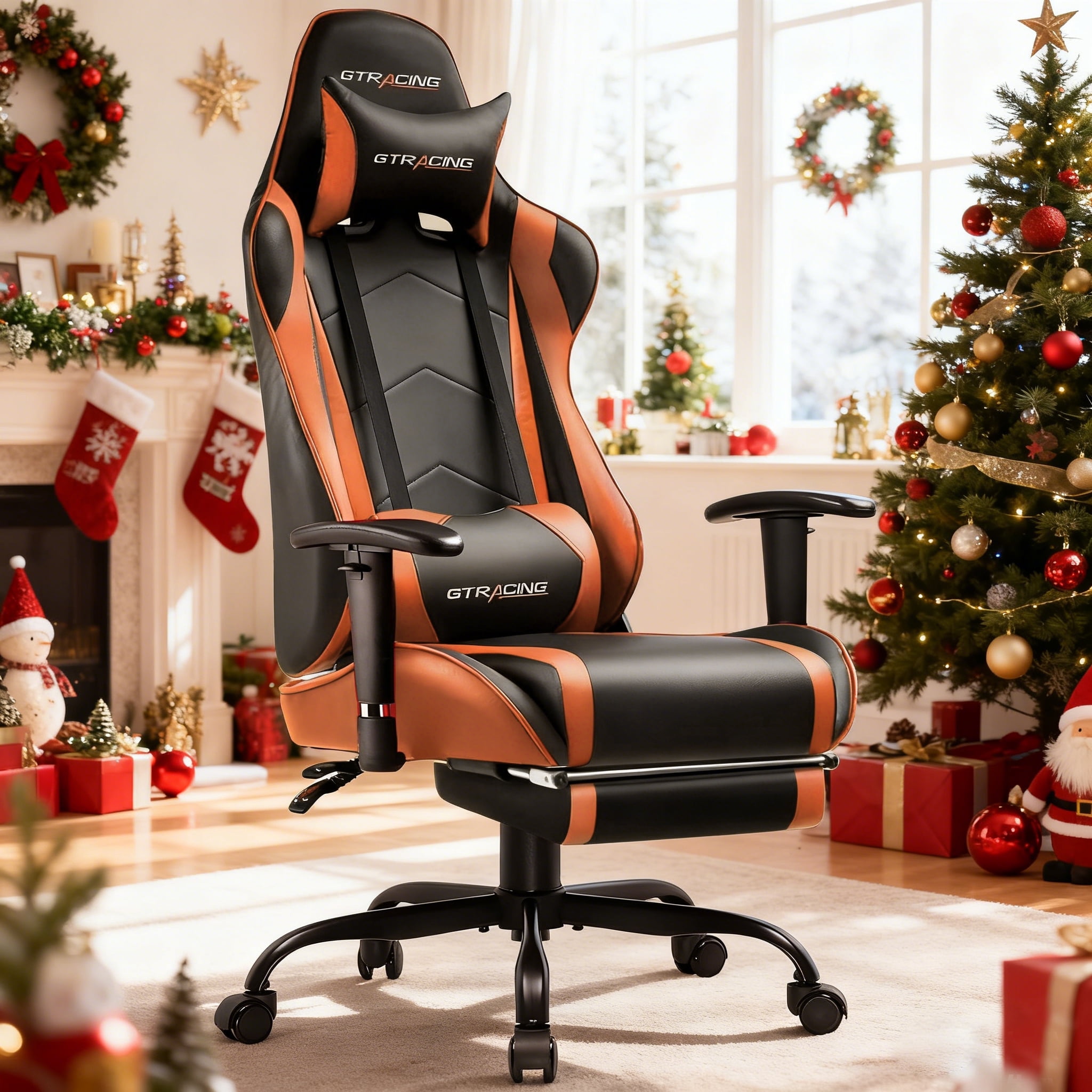 GTRACING Gaming Chair Office Chair PU Leather with Footrest&Adjustable Headrest, Orange