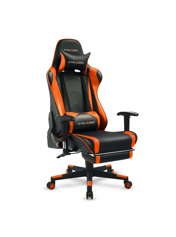 GTRACING Gaming Chair Office Chair PU Leather with Footrest&Adjustable Headrest, Orange