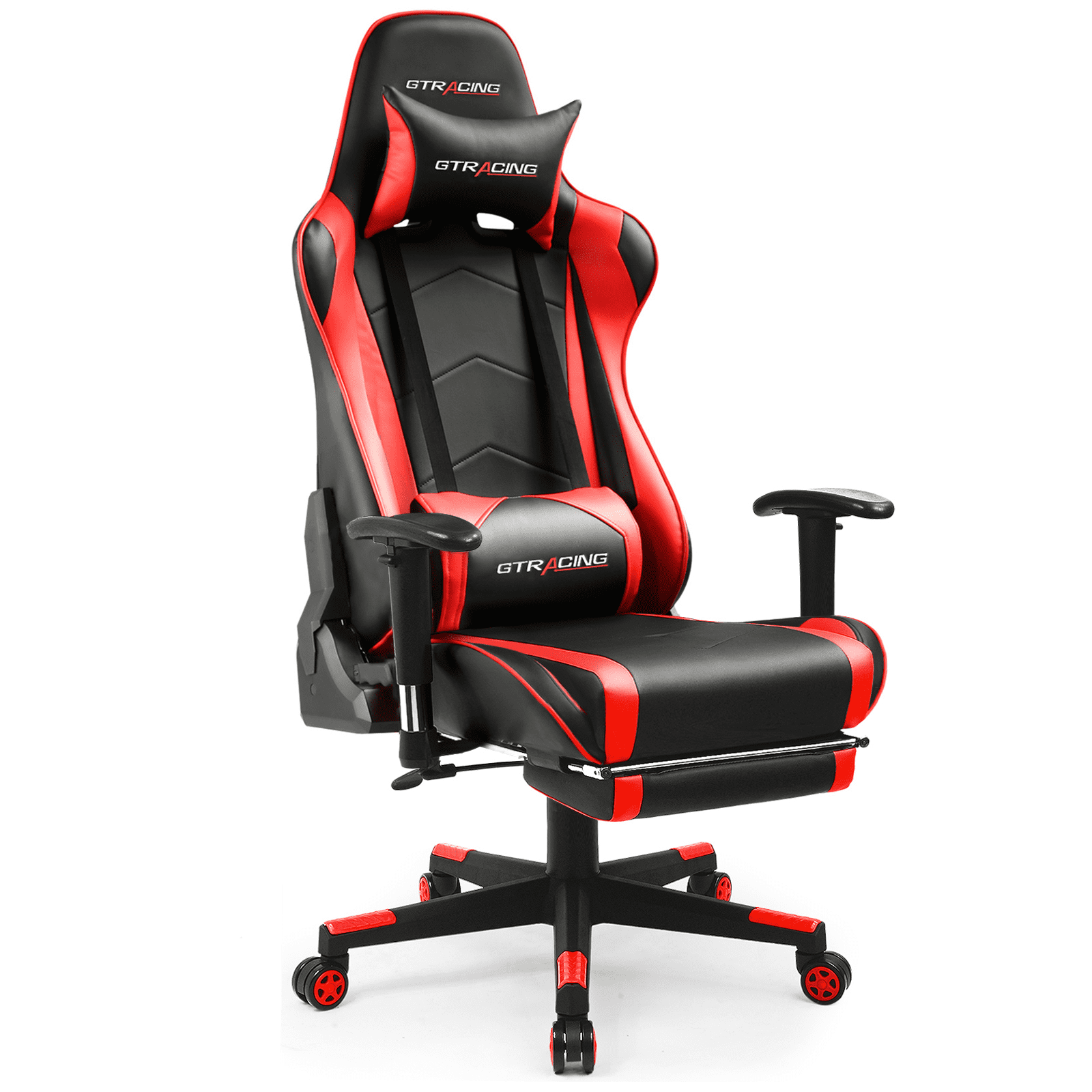 GTRACING Gaming Chair Office Chair PU Leather with Footrest & Adjustable  Headrest, Red