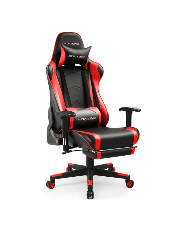 GTRACING Gaming Chair Office Chair PU Leather with Footrest & Adjustable Headrest, Red